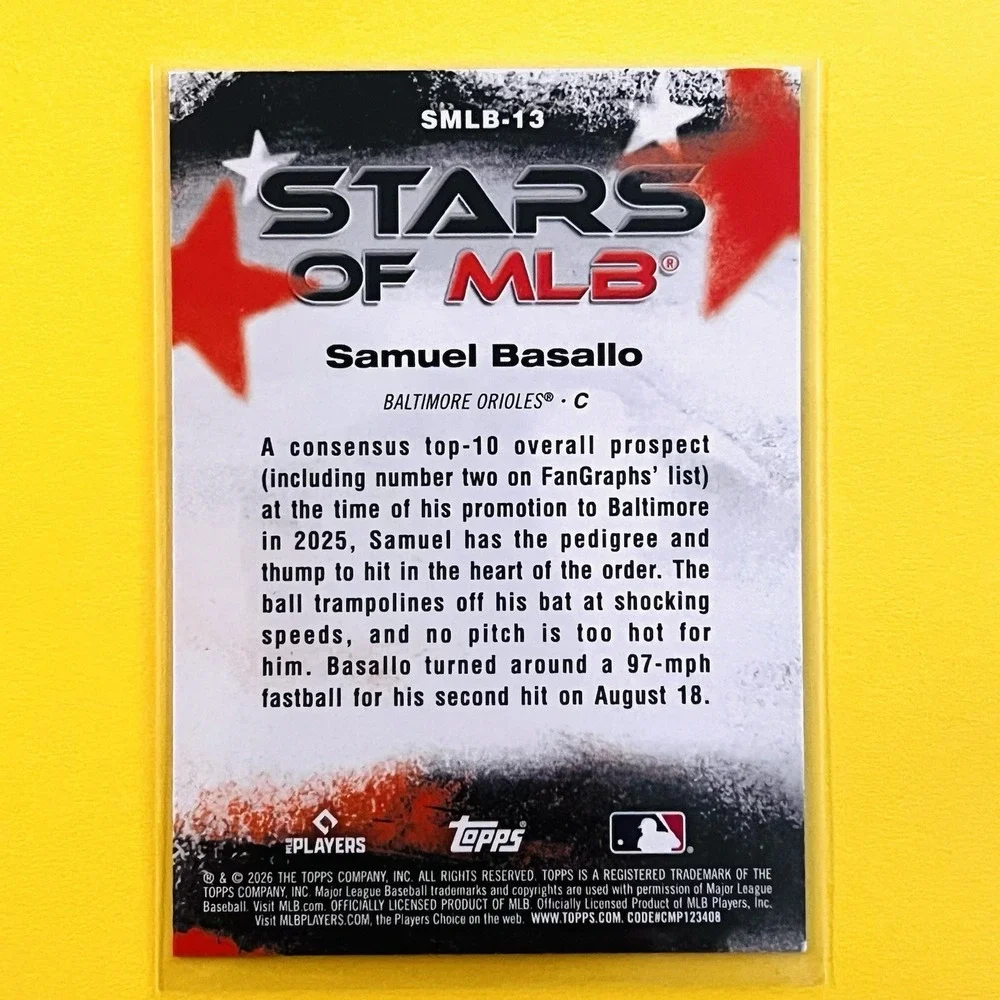 2026‎ Topps Series 1- Stars of MLB Samuel Basallo RC #SMLB-13 Baltimore Orioles